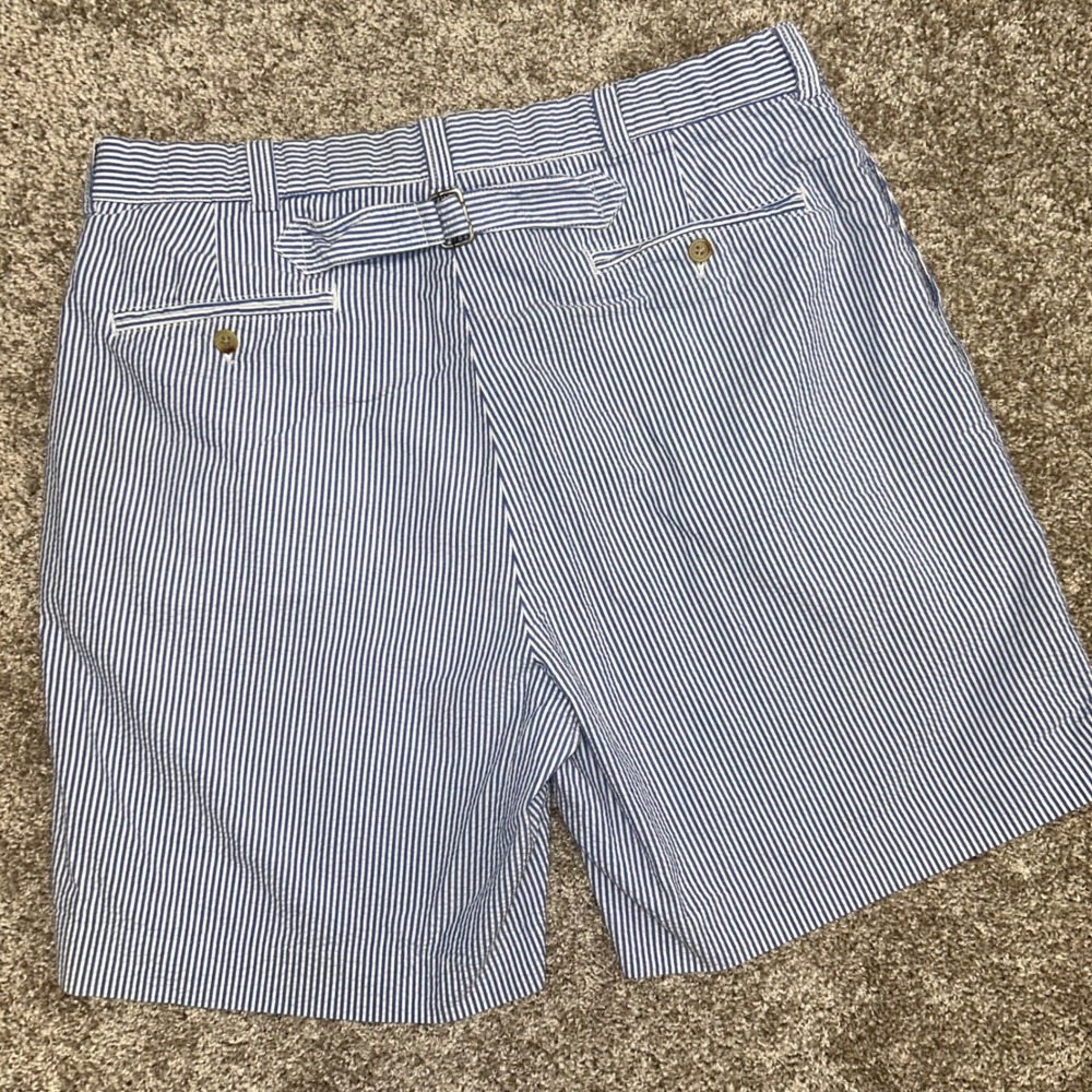 Polo Ralph Lauren Men's Blue White Seersucker Shorts Adjustable Back Waist 36‎